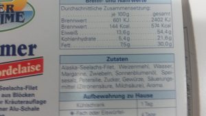 Zutatenliste unseres Schlummerfilets ohne Reinheitsgebot  aus den 90er Jahren.