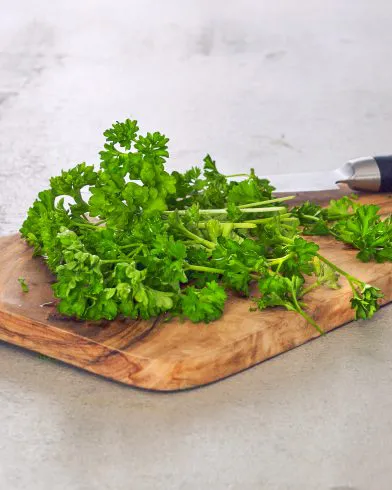 Ein Bund frischer Petersilie, perfekt für lebendigen Geschmack – ob frisch oder FRoSTA Tiefkühlprodukte in deinen Lieblingsrezepten!.