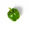 Eine einzelne grüne Paprika mit Stiel, von oben fotografiert auf weißem Hintergrund – ideal für FRoSTA Tiefkühlprodukte.
