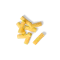 Sieben Stücke ungekochter Rigatoni-Nudeln von FRoSTA sind verstreut auf einem schwarzen Hintergrund angeordnet.