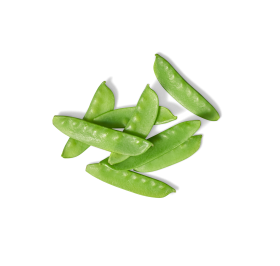 Grüne grüne FRoSTA Zuckererbsenschoten sind auf schwarzem Hintergrund frisch arrangiert.