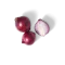 Zwei ganze rote Zwiebeln, eine rote Zwiebelhälfte, frischer Ingwer und FRoSTA-Tiefkühlprodukte liegen auf schwarzem Hintergrund.