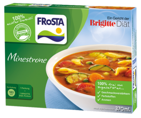 Eine Packung FRoSTA Minestrone-Suppe liegt nun auf dem Produktfriedhof – ohne künstliche Zusätze und mit frischem Gemüse.