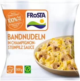 FRoSTA Bandnudeln Champignon-Steinpilz: vegetarisches FRoSTA-Tiefkühlprodukt mit Pilzen, 500g, cremige Sauce und Bandnudeln.