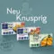 Drei Schachteln FRoSTA Fischstäbchen auf blauem Hintergrund, mit „Neu & Knusprig“ darüber: glutenfrei, Chili Crunch, Bio-Panade.