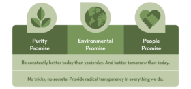 Drei Versprechenssymbole: ein Blatt für Purity Promise, ein Globus für Environmental Promise, der Nachhaltigkeit widerspiegelt, und gefaltete Hände für People Promise. FRoSTA Tiefkühlprodukte stehen für ständige Verbesserung und radikale Transparenz in allen Handlungen.