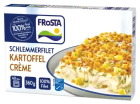 FRoSTA-Tiefkühlprodukt „Schlemmerfilet Kartoffel Crème“: gebackenes Filet mit Kartoffelcreme, 360 g, 100 % Filet, Zubereitungszeit 40 Min.