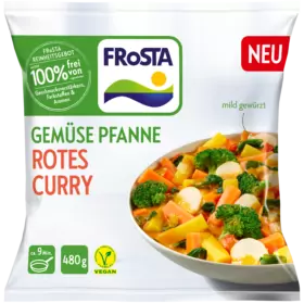 FRoSTA Gemüse Pfanne Rotes Curry Tiefkühlprodukt, vegan, mild gewürzt, 480g, ohne Zusatzstoffe, mit buntem Gemüse im Curry.